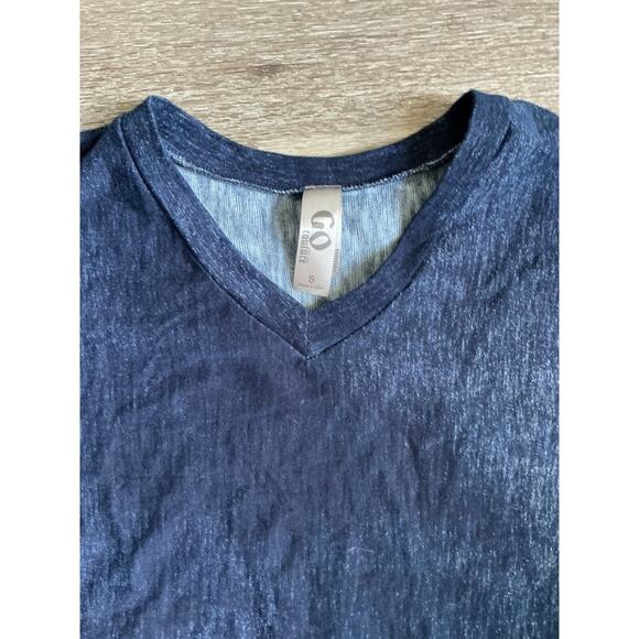 Go Couture Blue Burnout Batwing V Neck Sweatshirt Made in USA Small - Picture 6 of 9